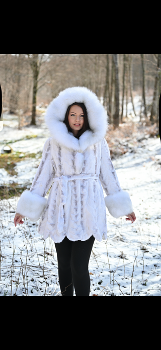 White Mink & Fox Fur Hooded Coat