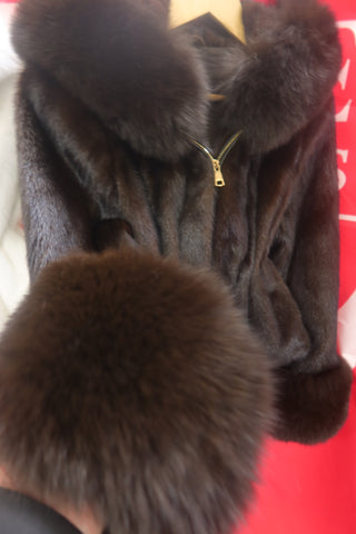 Hooded Bomber Mink Fur Jacket With Fox Cuffs