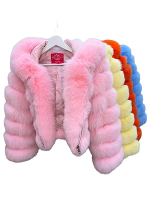 New Style 2 in 1 Fox Fur Crop Coat - Pink