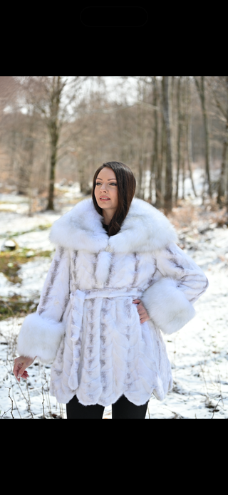 White Mink & Fox Fur Hooded Coat