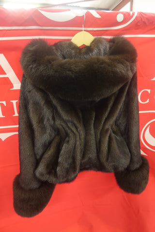 Hooded Bomber Mink Fur Jacket With Fox Cuffs