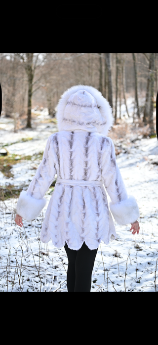 White Mink & Fox Fur Hooded Coat