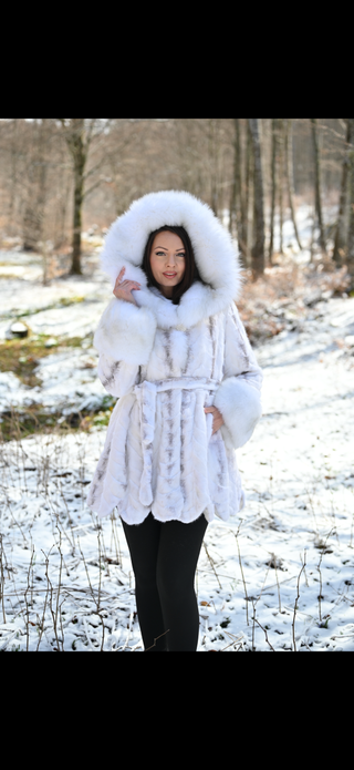 White Mink & Fox Fur Hooded Coat