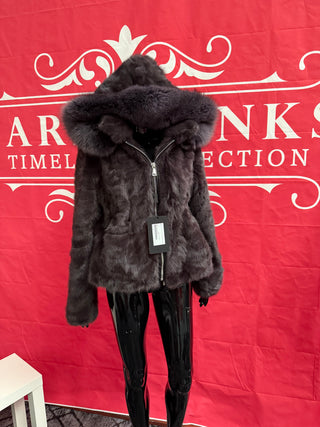 Hooded Bomber Mink Fur Jacket - Charcoal Grey