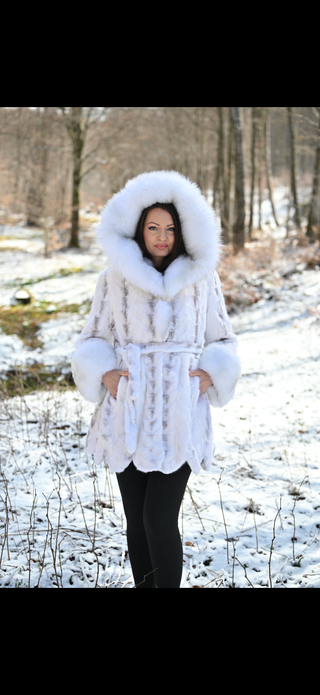 White Mink & Fox Fur Hooded Coat