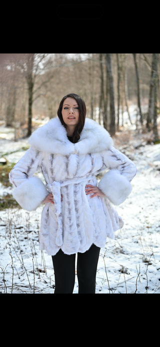 White Mink & Fox Fur Hooded Coat