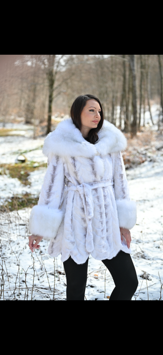 White Mink & Fox Fur Hooded Coat
