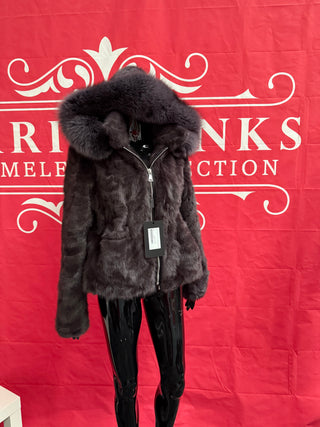 Hooded Bomber Mink Fur Jacket - Charcoal Grey