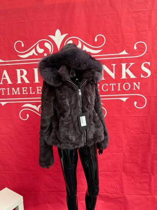Hooded Bomber Mink Fur Jacket - Charcoal Grey