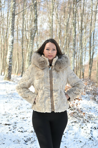 Hooded Bomber Mink Fur Jacket - Beige