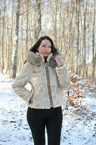 Hooded Bomber Mink Fur Jacket - Beige