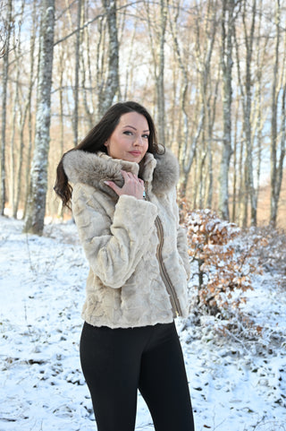 Hooded Bomber Mink Fur Jacket - Beige
