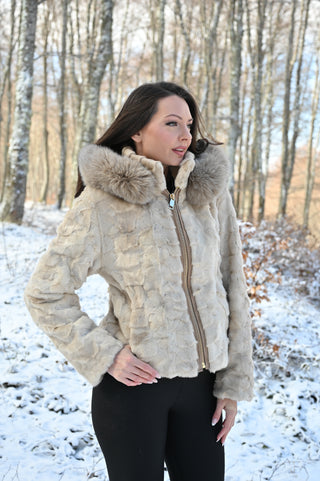 Hooded Bomber Mink Fur Jacket - Beige